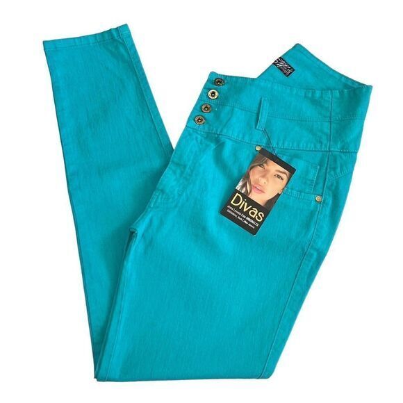 DIVAS JEANS Women's Pants 15 Aqua Blue High Waist Butt Lifter Jeans Made in Peru - Picture 1 of 15
